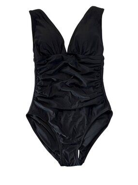 J Crew Womens Ruched Plunging One Piece Swimsuit~Size XL~Black NWoT L7 25